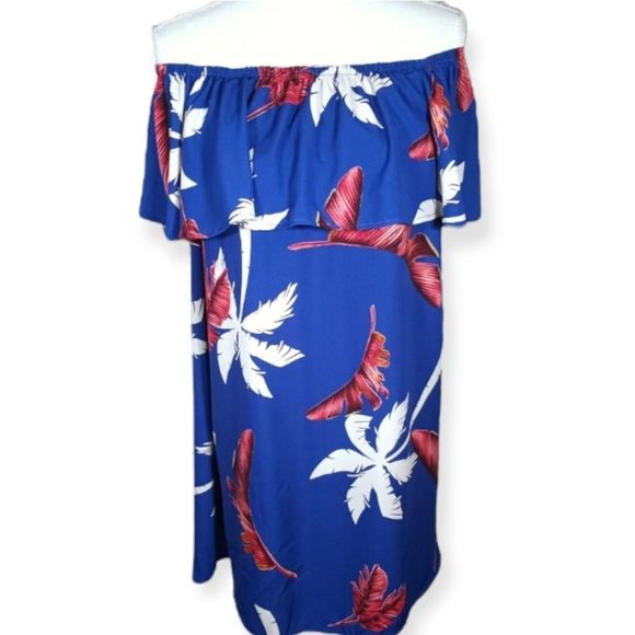Promesa Blue and Red Floral Off-Shoulder Dress - Picture 1 of 8